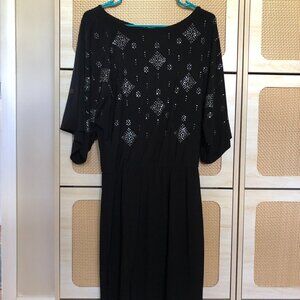 White House BLACK MARKET Embellished Knit Blouse Black Dress Small with Gems